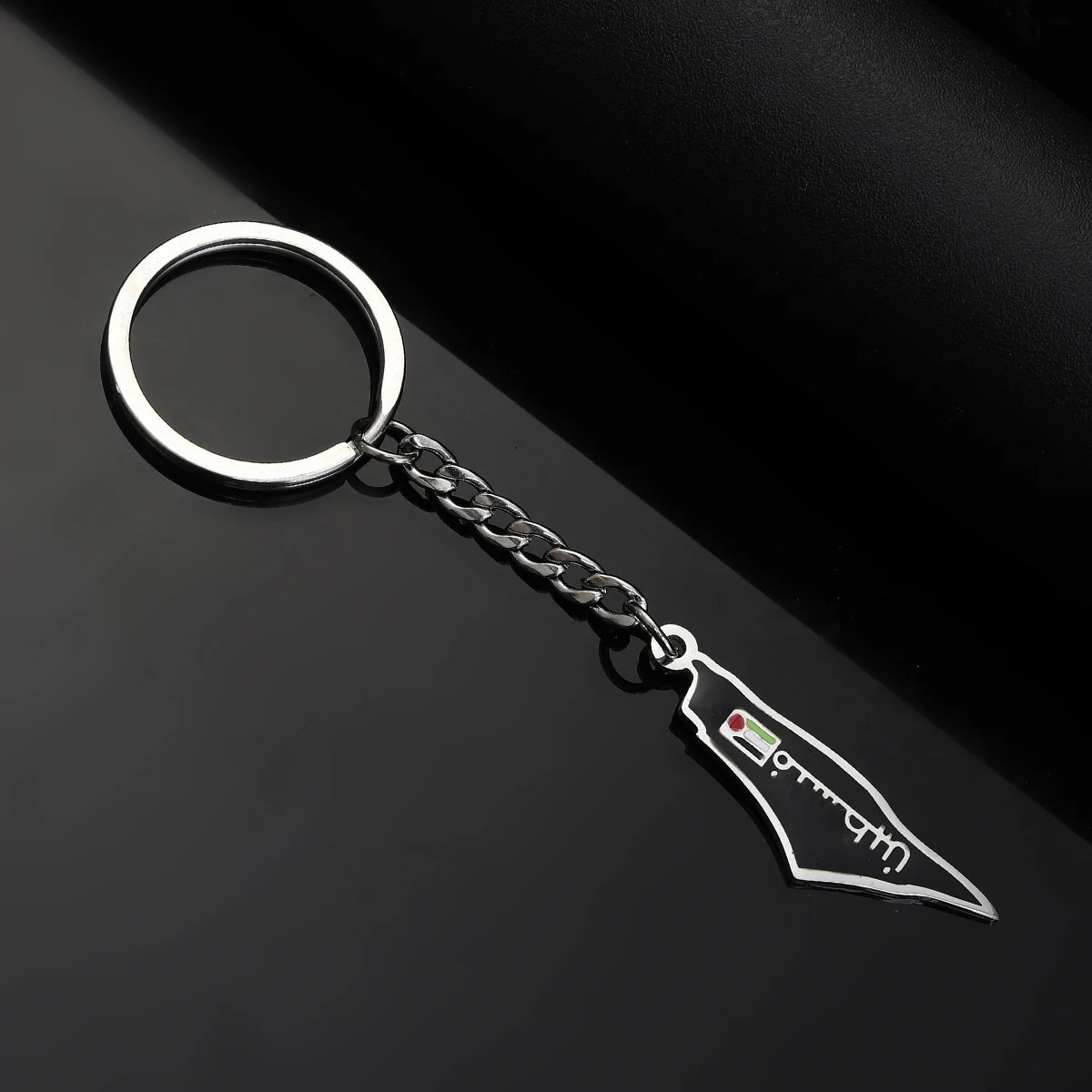 Stainless Steel Palestine in Arabic Map With Flag Keychain Jewelry