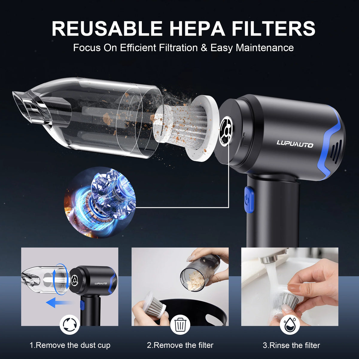 Portable Wireless Car Vacuum Cleaner 12000PA Wireless