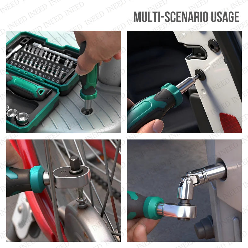 1/4" Drive Quick-Release 40 in 1 Ratchet Socket Bit Set Cr-V Steel Phillips/Slotted Screwdrivers for Repair & Hand Tools