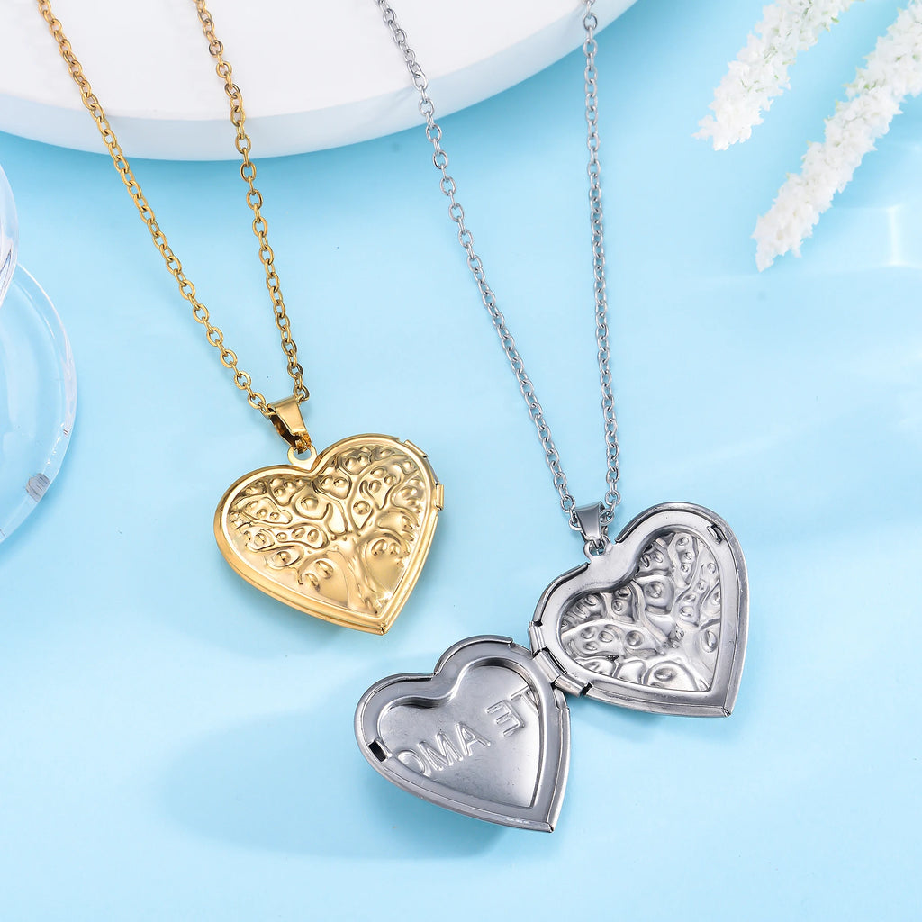 Fashion Stainless Steel Love Heart Locket Pendants Can Place Photos Necklace For Friend Family Customized Jewelry Gifts