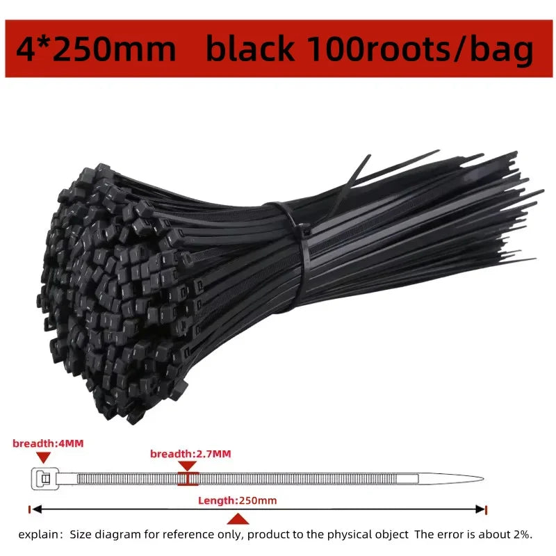100Pcs Nylon Cable Ties Adjustable Self-locking Cord Ties Straps Fastening Loop Reusable Plastic Wire Ties For Home Office