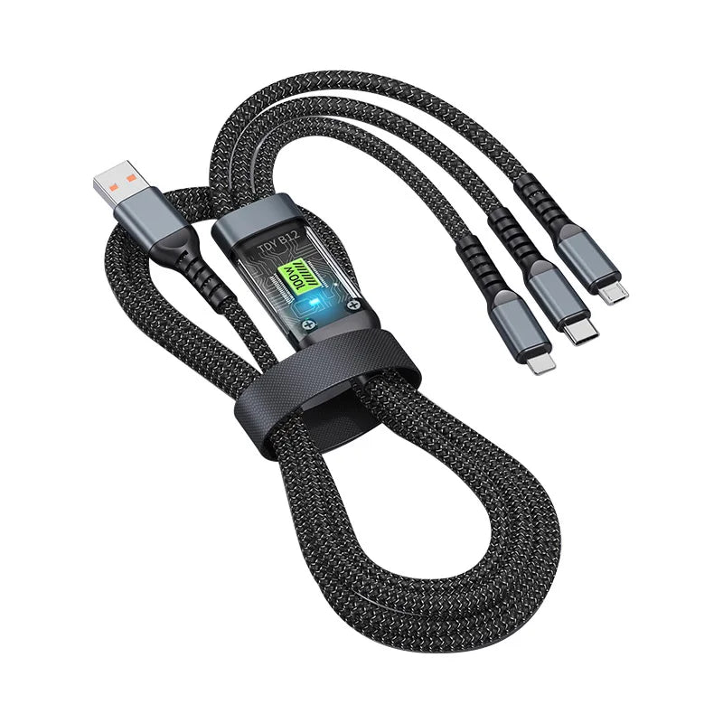 3 In 1 USB 100W Fast Charging Cable With Type-C