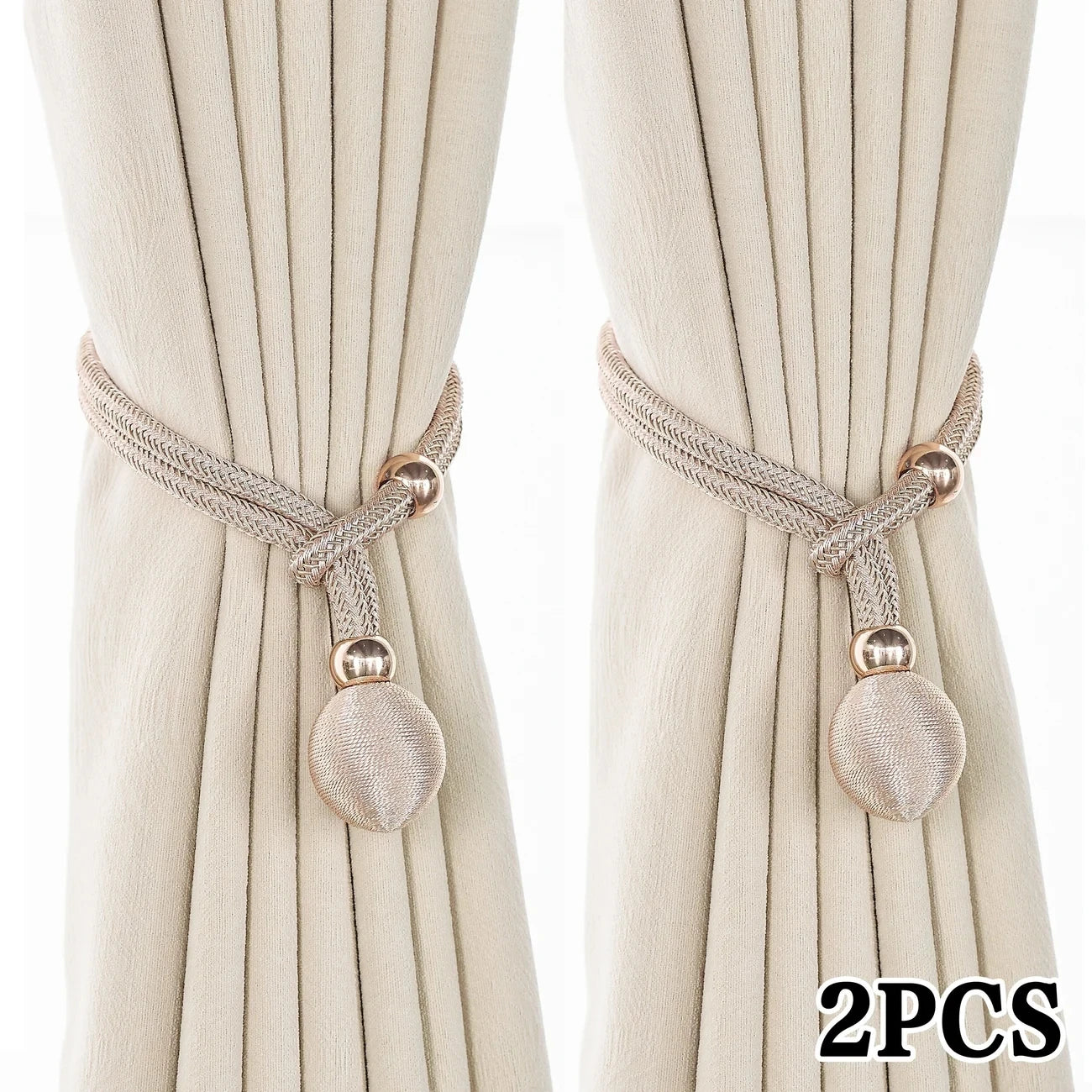 2pcs Pearl Curtain Tiebacks, Curtain Pearl Tiebacks, Decorative Fixings, Rope Curtain Tiebacks No Punch Adjustable Pull-outs