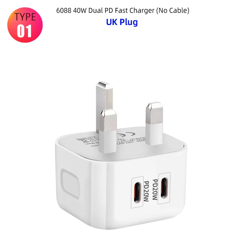 USB C Charger 40W Fast Charger Plug 2 Ports Type C Charger PD Wall Charger Power Adapter for Samsung Xiaomi iPhone 14 13 QC3.0
