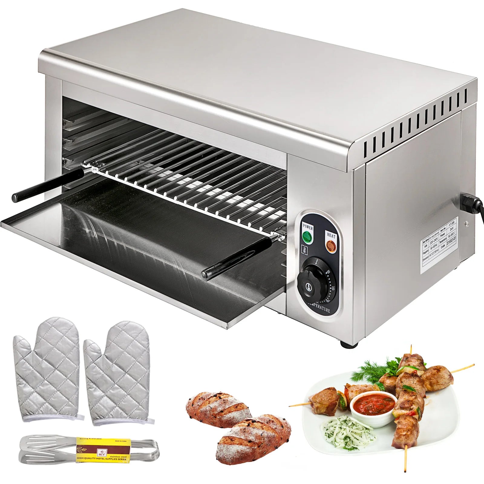 SucceBuy Electric Salamander Oven Adjustable Grid Kitchen Appliance Stainless Steel  Broiler for Pizza Roast Chicken Commercial