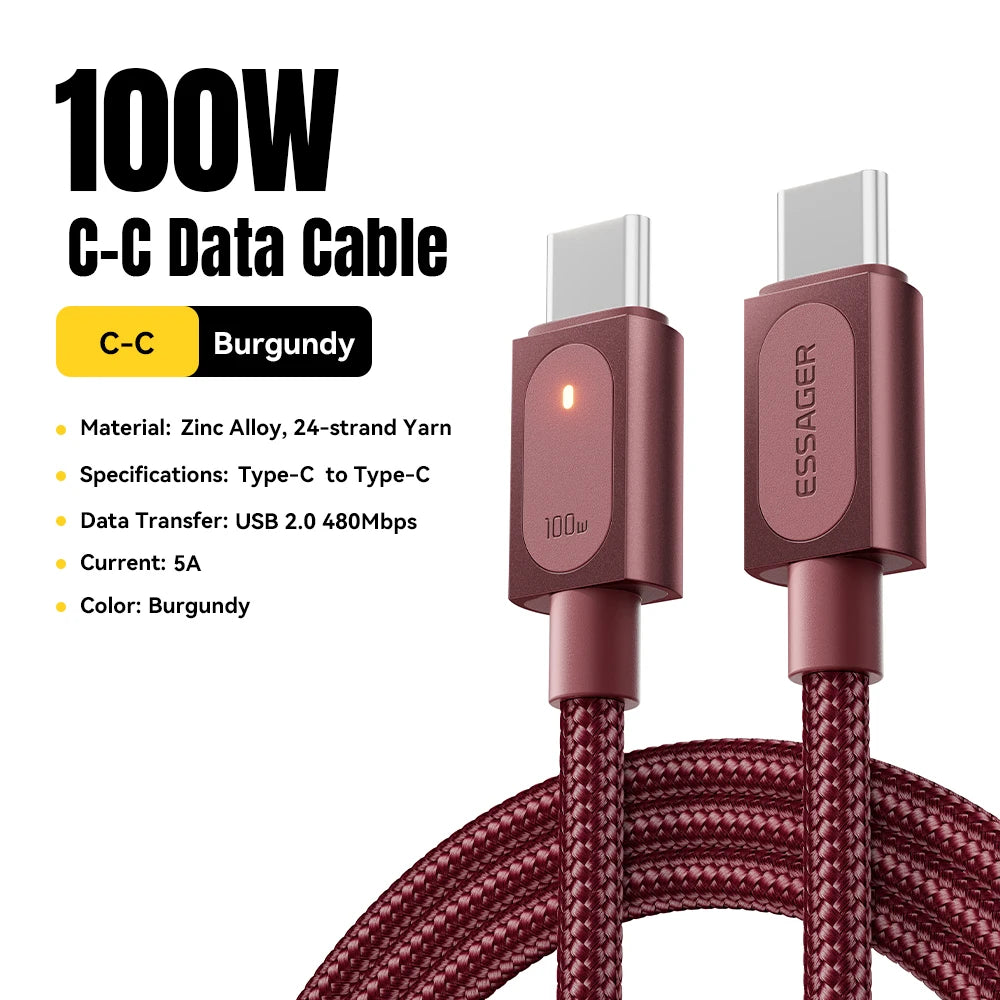 Essager 100W Type C to Type C Cable 5A  Fast Charging