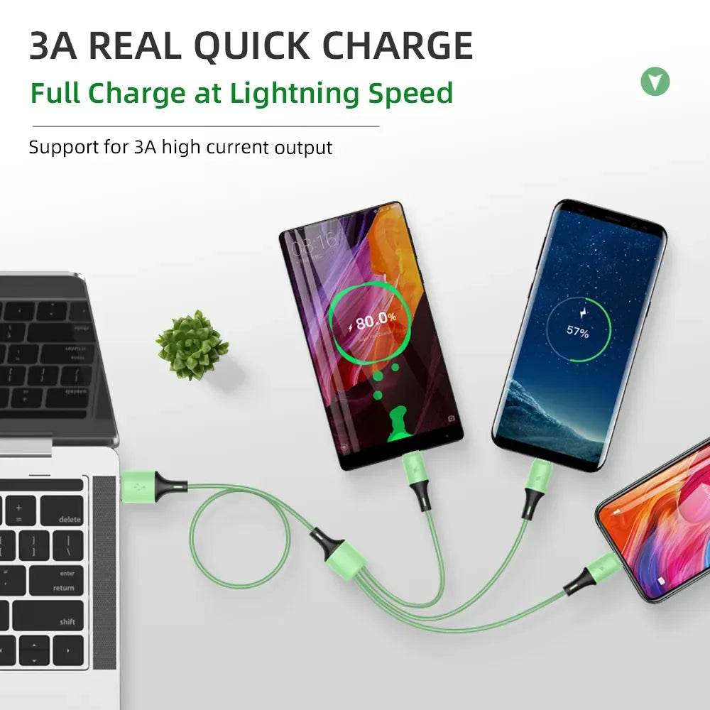 3 in 1 Charging Cable Type C/Micro b/iPhone Macarone Use For iPhone Huawei Samsung Smart Phone