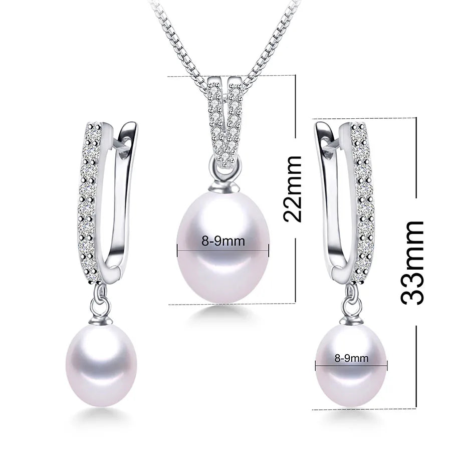 YWYC Horseshoe 8-9mm Rice Freshwater Pearl Earrings&Necklaces