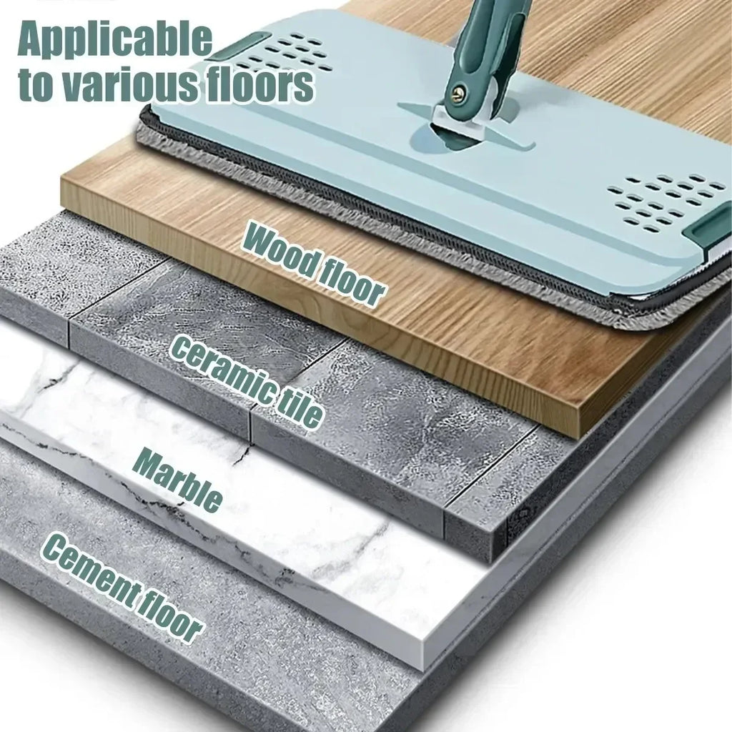 Flat Squeeze Mop with Bucket, Easy Wring, All-Purpose Floor Cleaning, Microfiber Pads, Wet or Dry,for Hardwood & Laminate Floors