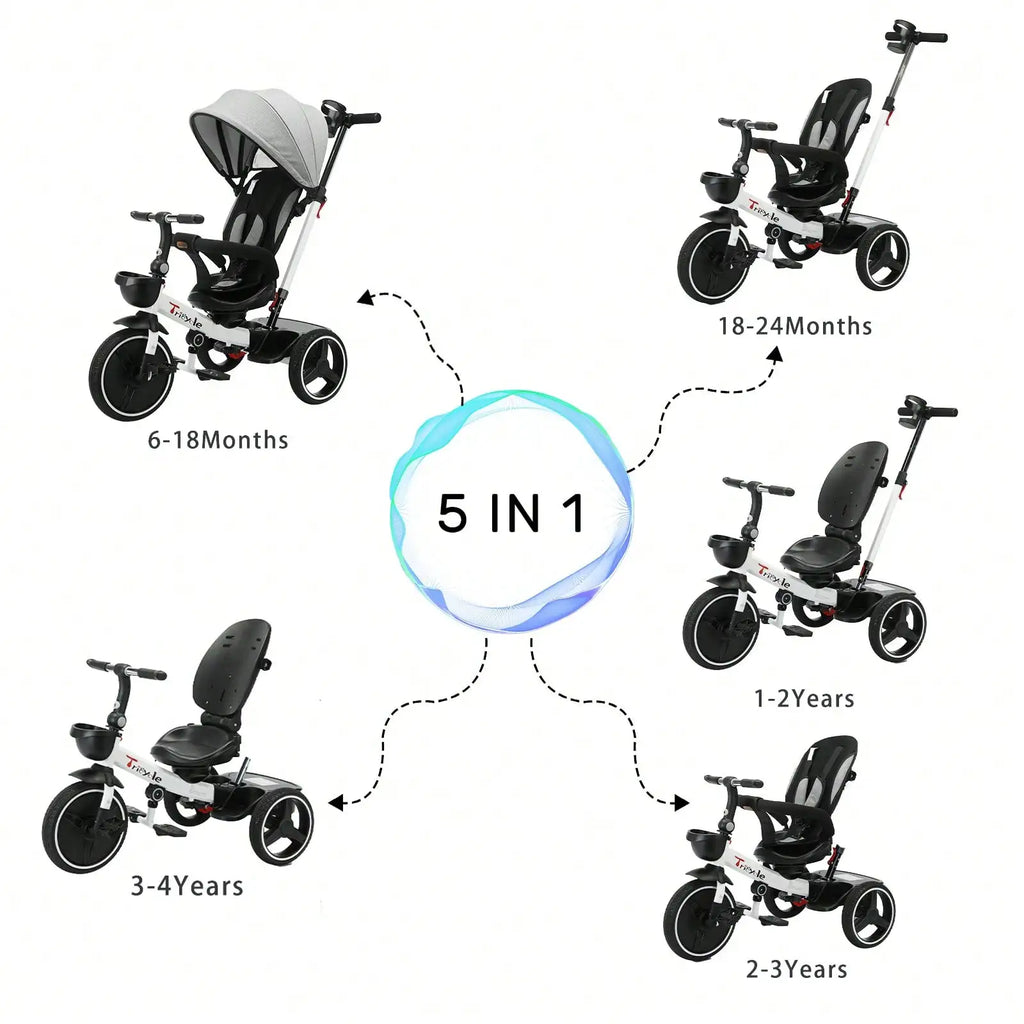 5-in-1 Baby Tricycle & Push Bike Steering Stroller (18 Months-5 Years) - Ideal for Toddlers & Preschoolers, Outdoor Camping Toys