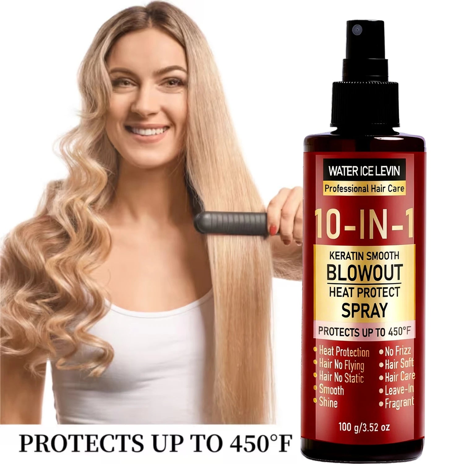 Keratin Heat Protect Spray 100g with Hyaluronic Acid & Collagen - Smoothing Anti Frizz Leave-In Hair Care for Blowout & Styling