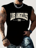 Men's Summer Leisure Sports Fitness Loose Los Angeles 98 Printed Comfortable Breathable Round Neck Sleeveless Tank Top