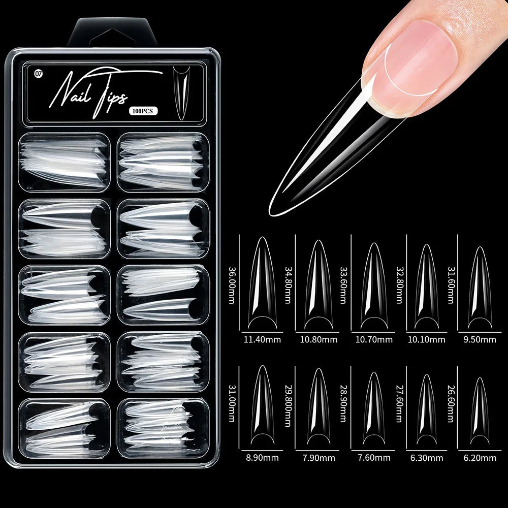 100pcs/box 10 types Fake Nail Tips Coffin Press on Nail Clear Full Cover
