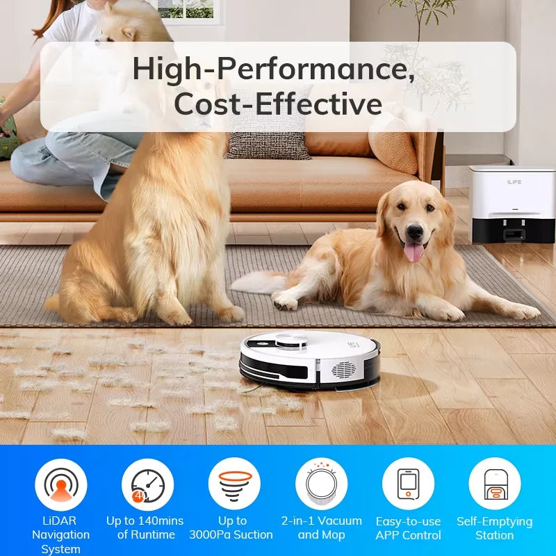 ILIFE A12 Pro Robot Vacuum and Mop Combo,LIDAR Navigation, self collection dust, 3000Pa suction, app/remote control