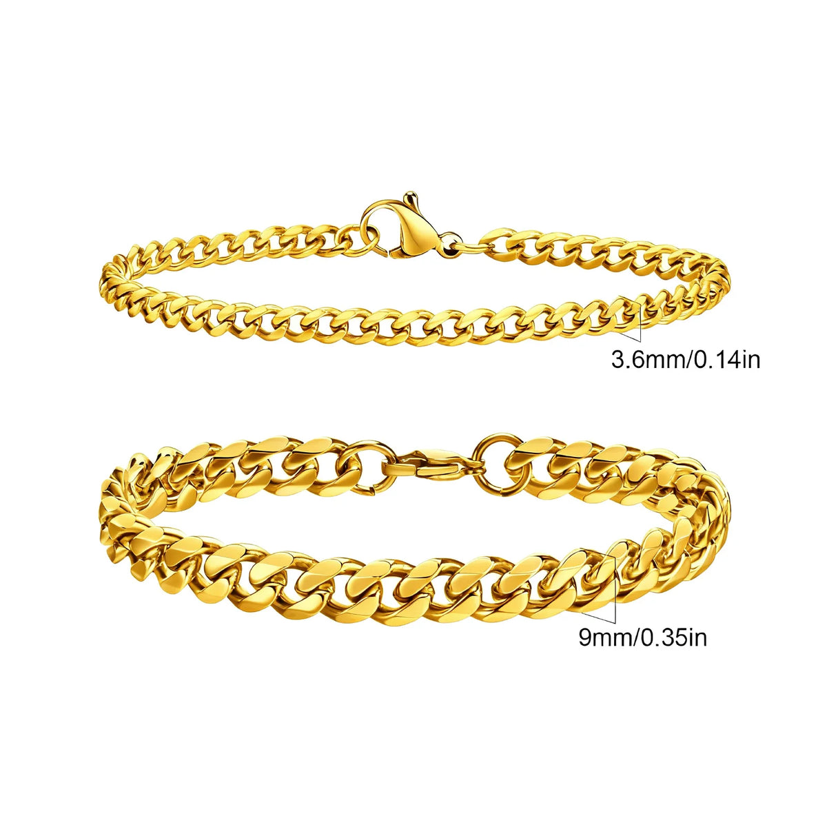 2pcs Men's Chain Bracelets,Stainless Steel Silver Gold Black Color