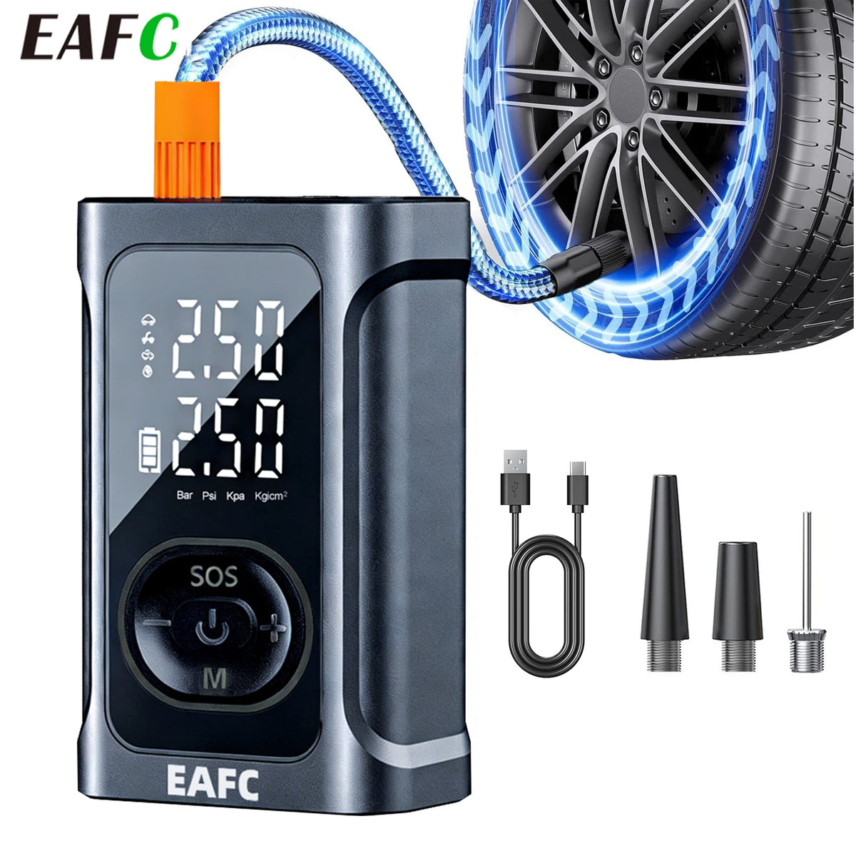 EAFC Rechargeable Air Pump Tire Inflator Portable Compressor