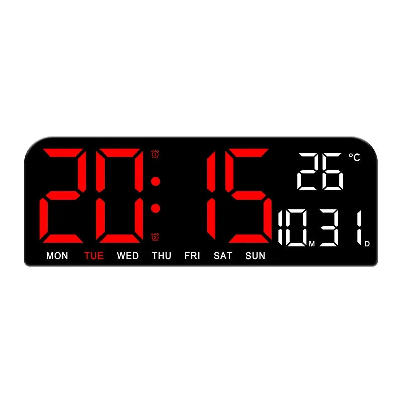 USB Powered 9 Inch Large Digital Wall Clock Temperature Date Week Timing Countdown Auto-Dimmer 2 Alarm 12/24H LED Alarm Clock