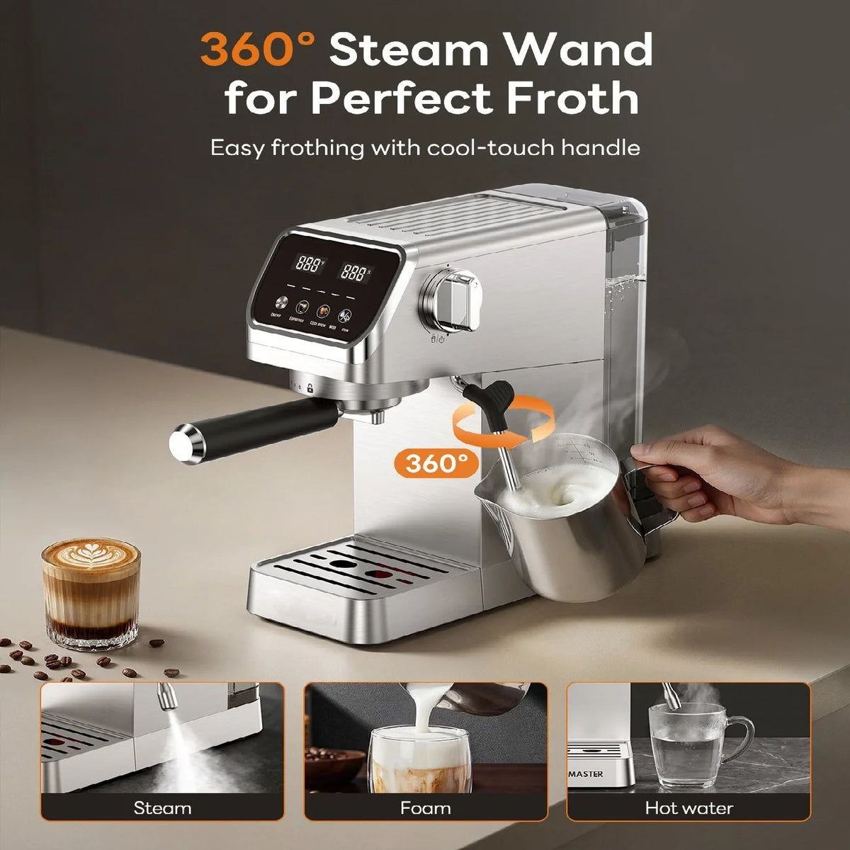 20 Bar Espresso Maker with Milk Frother and Touchscreen 1400W Fast Heat