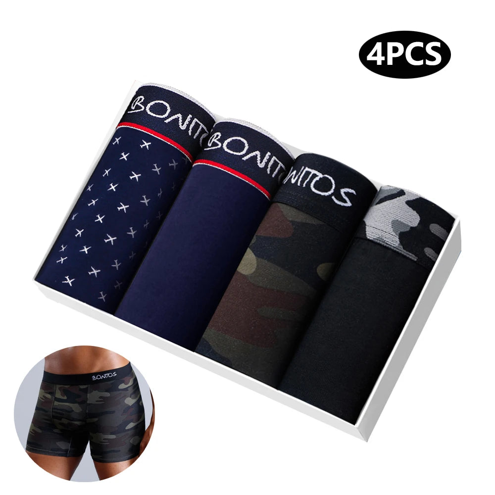 4pcs Cotton Boxers For Man Underwear Sexy Print Men's Panties