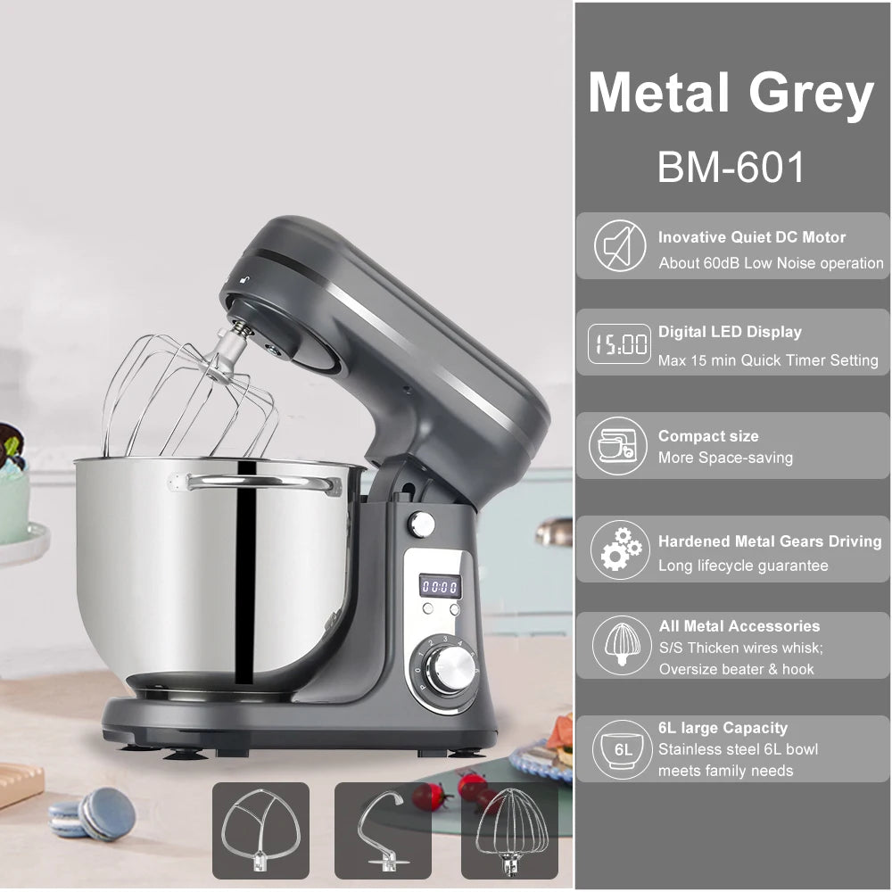BioloMix 6-speed Kitchen Food Stand Mixer 1200W DC Quiet Motor  6L Stainless Steel