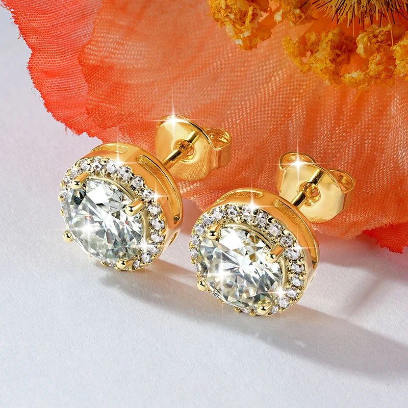 Lnngy Certified 5MM/6.5MM Moissanite Halo Earring 14K Gold Filled Round