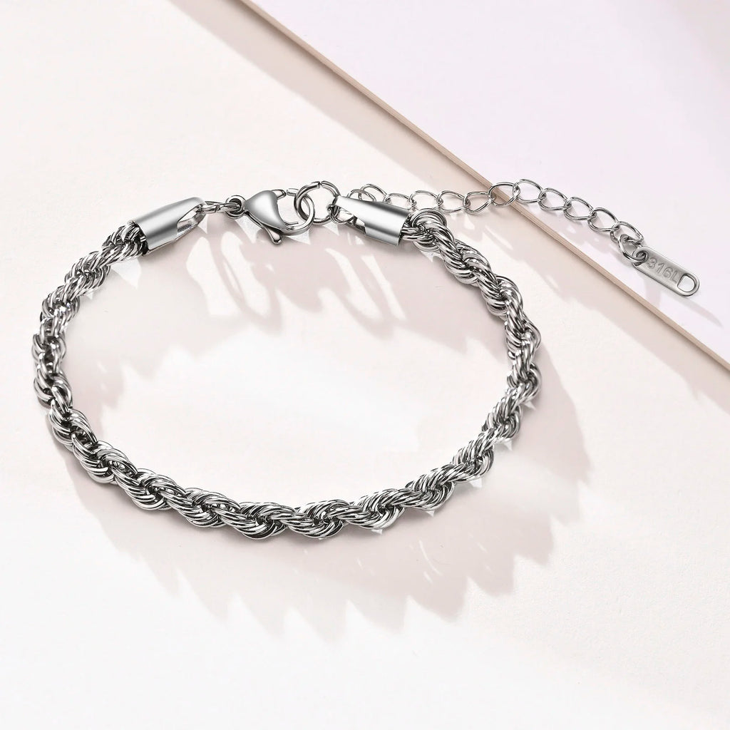 Hip Hop Men's Stainless Steel Rope Chain Bracelets,2/3/4/5mm Gold Color Adjustable