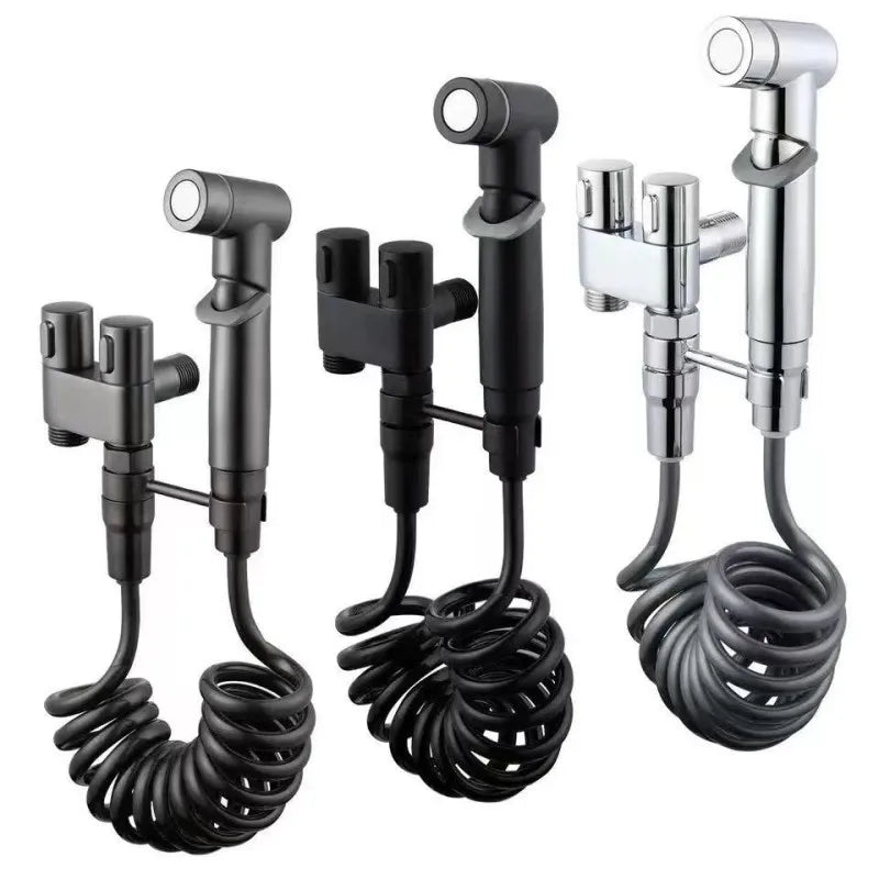 Toilet Cleaning Bidet Toilet Sprayer Set Water Portable Handheld Bidet Sprayer Shower Double Outlet Angle Valve Accessories