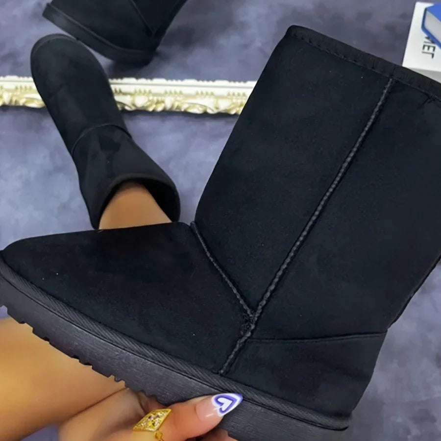Comfortable Solid Color Medium Top Snow Boots