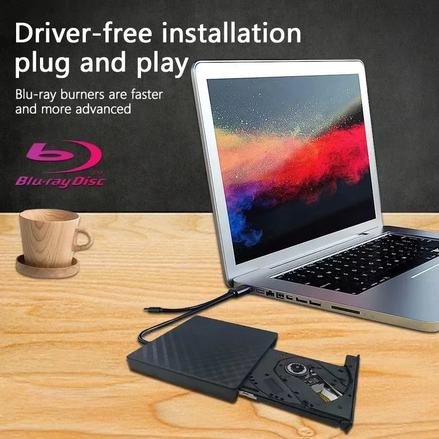 2 in 1 USB 3.0 Type C External DVD RW ROM CD Player Writer Reader Optical Drives for Laptop Desktop Computer Portable DVD Burner
