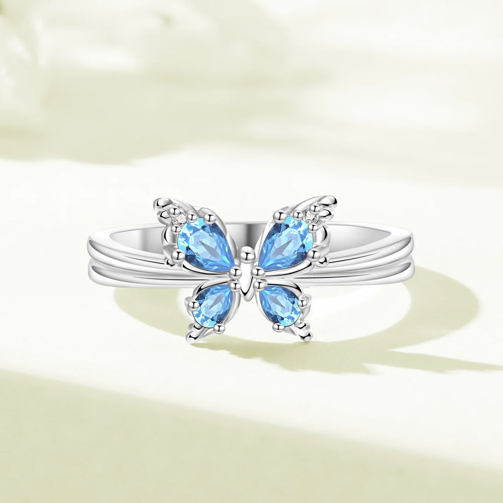 Original Design Sparkling Zircon Butterfly Ring 925 Sterling Silver Elegant Fine Jewelry for Women Wedding Daily Party Gifts