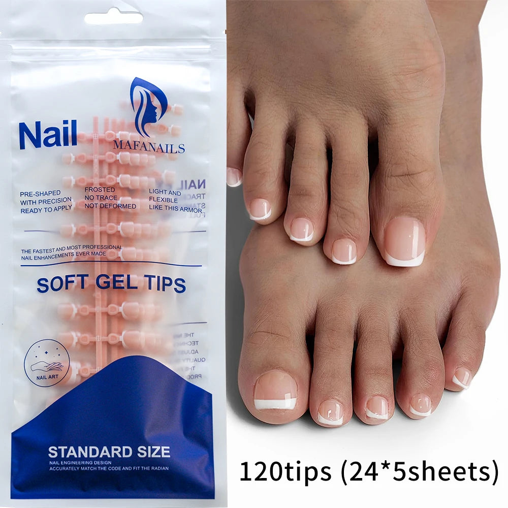 24/120pcs White French Short Square Press On Toenails Nude Pink Glossy Soft Gel False Toe Nails Summer Acrylic Fake Toe NailTips