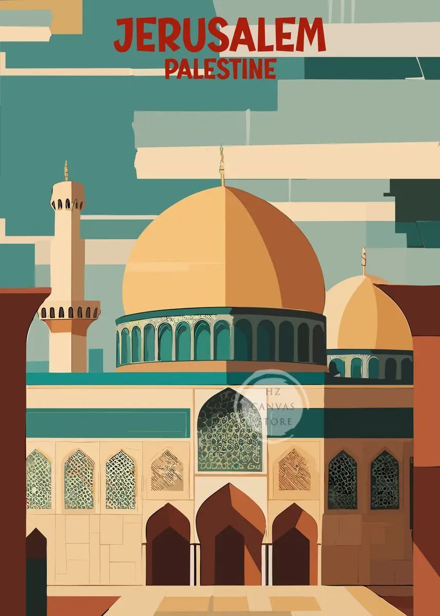 Jerusalem Palestine Travel Poster Religious Shrines Mosque Prints Canvas Painting Wall Art Pictures for Living Room Home Decor