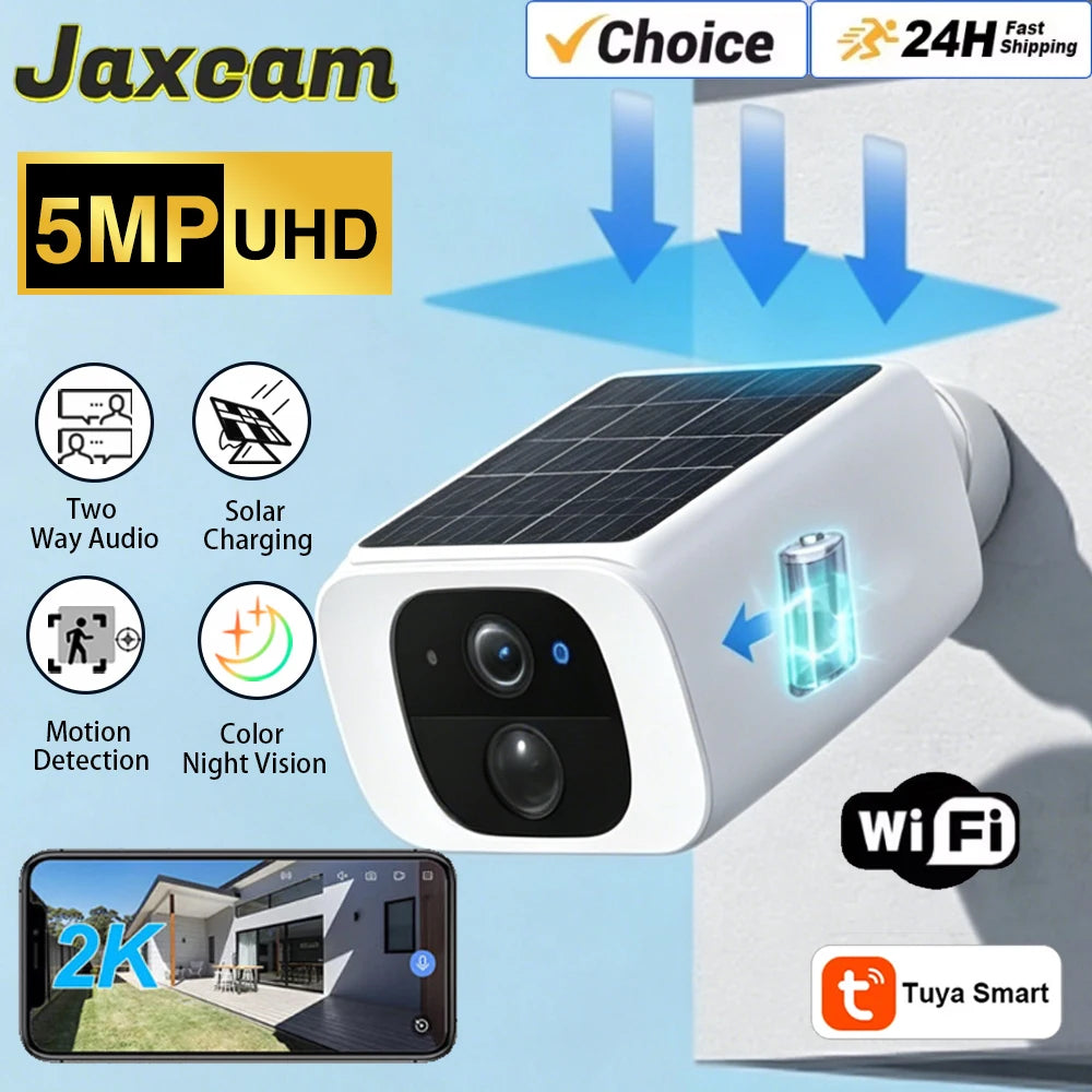 Tuya Smartlife 2K Solar Camera Built-in Battery 5MP 2.4G/5G WIFI Security Camera