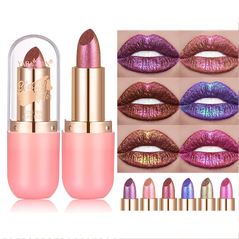 Metallic Violet Chameleon Lipstick Color Changing Matte Glitter Diamond Waterproof