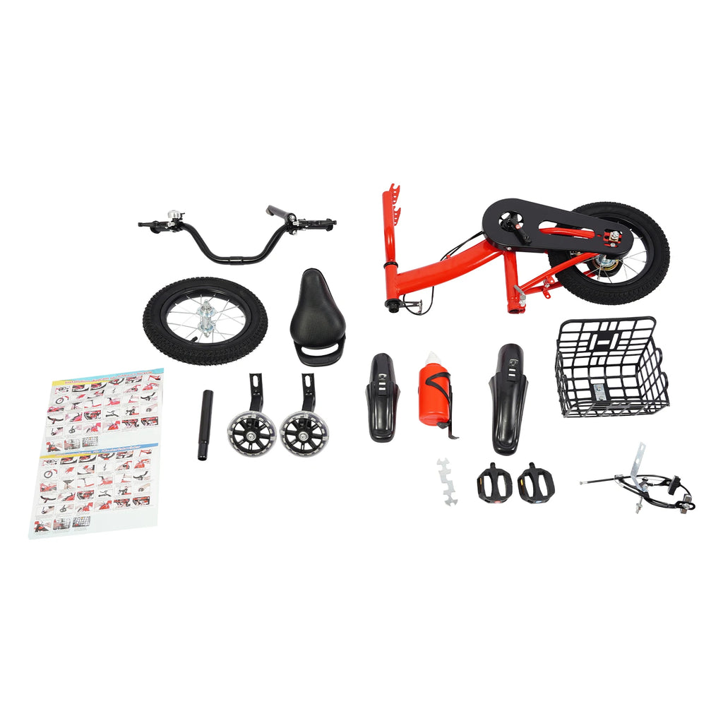 Kids Bike with Auxiliary Wheels & Basket & Water Bottle,Bearing 60kg.