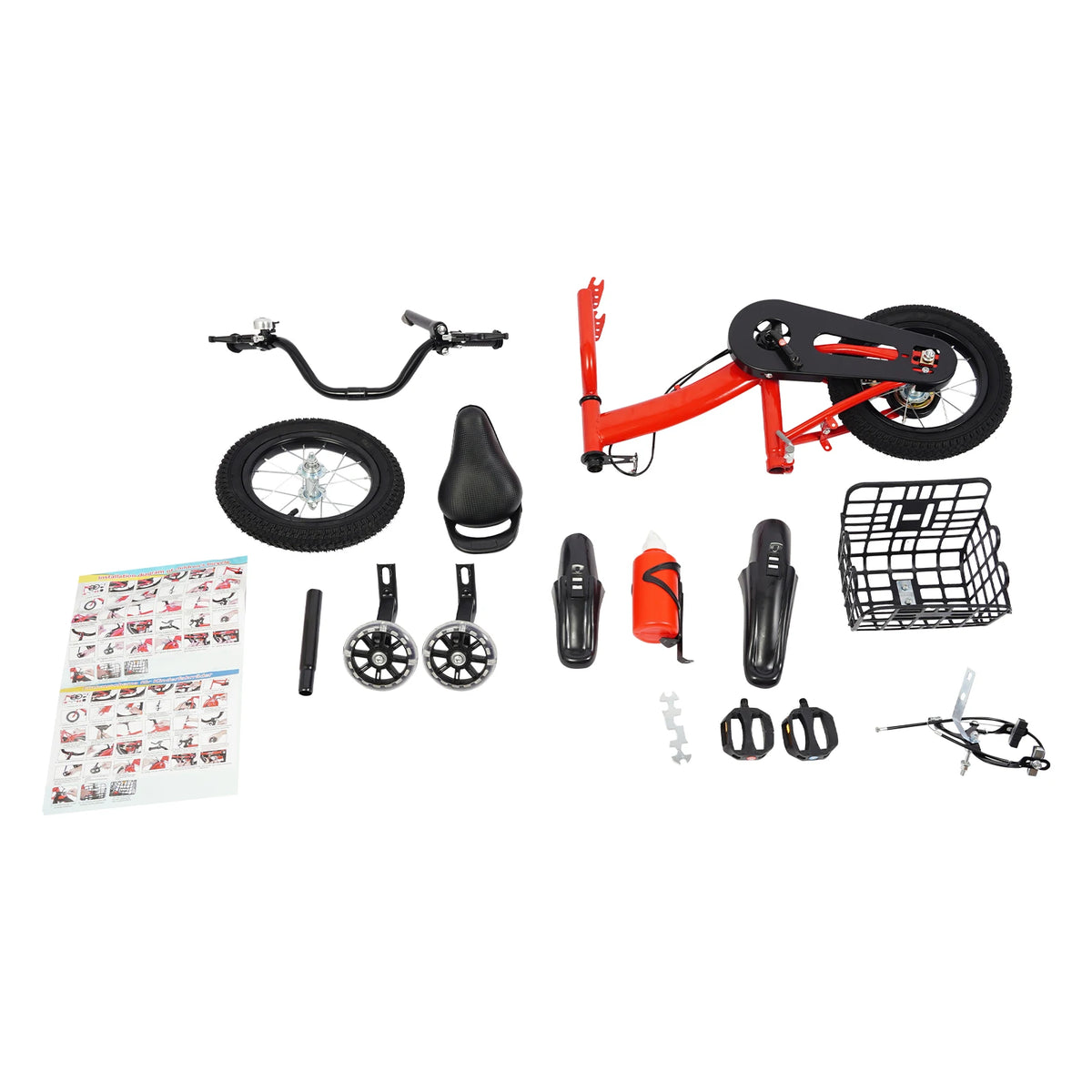 Kids Bike with Auxiliary Wheels & Basket & Water Bottle,Bearing 60kg.