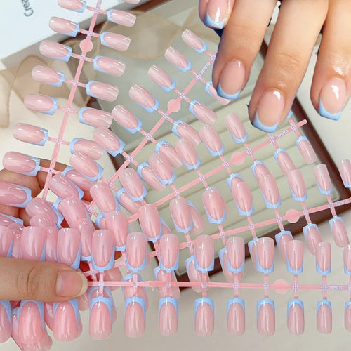 120pcs Simple Colorful Edge French Tip Fake Nails 12Sizes Medium  Square Press On Nail Glossy Full Cover Finish False Fingertips