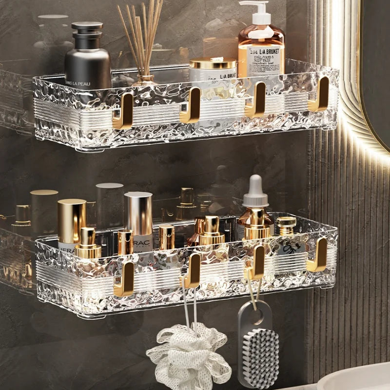 Wall Mounted Bathroom Storage Rack With 4 Hooks Corner