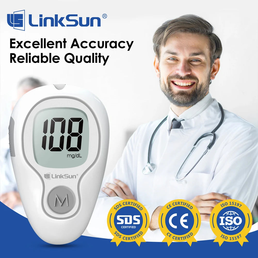 LinkSun Blood Glucose Meter G-425-3 Glucosemeter Kit 10/50/100pcs Strips No Code For Diabetes Tester Medical Blood Sugar Monitor