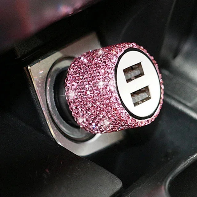 Bling Bling USB Car Charger 5V 2.1A Dual USB Port Fast Adapter Car Decor