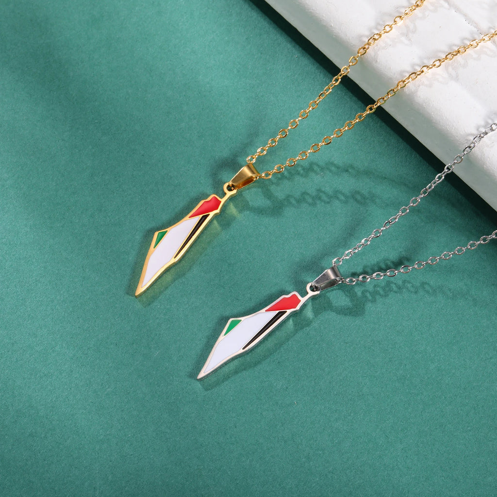 Lucktune Palestine Flag Map Enamel Pendant Necklace for Women Men Stainless Steel Map Geography Chain Necklace Jewelry Gift New