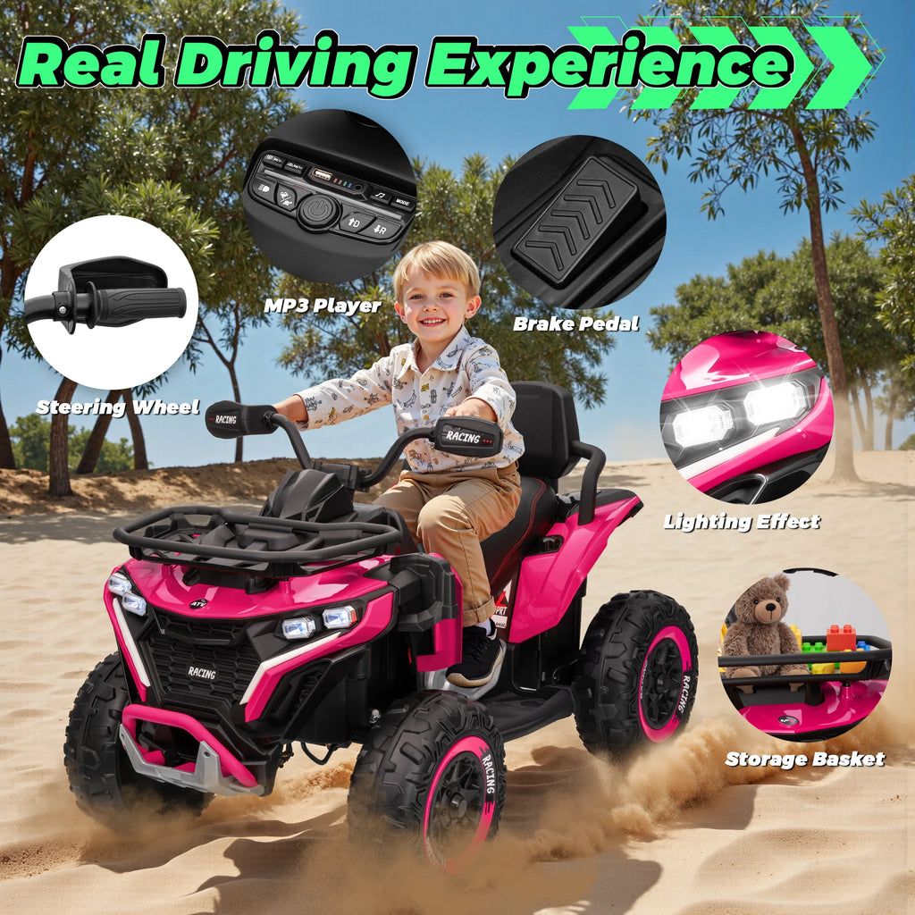 24V Ride on Car, Kids ATV XL Four Wheeler W/EVA Tires, 19-Inch Leather 2 Seater, 800W Motors