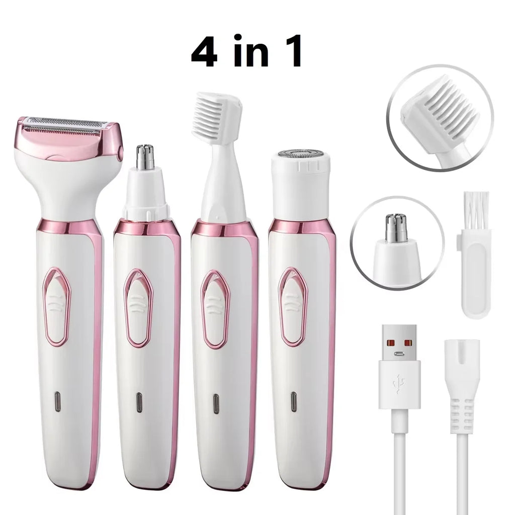 HOMEFISH 4 In 1 Electric Lady Shaver Body Hair Removal Epilator Painless Cordless Trimmer Razor,