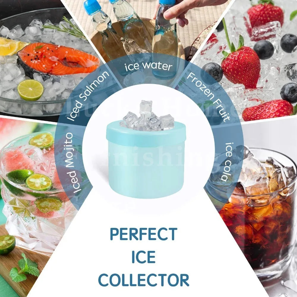 2-in-1 2/1pcs Ice Bucket & Maker, Round Silicone Mold with Quick Freeze Tray