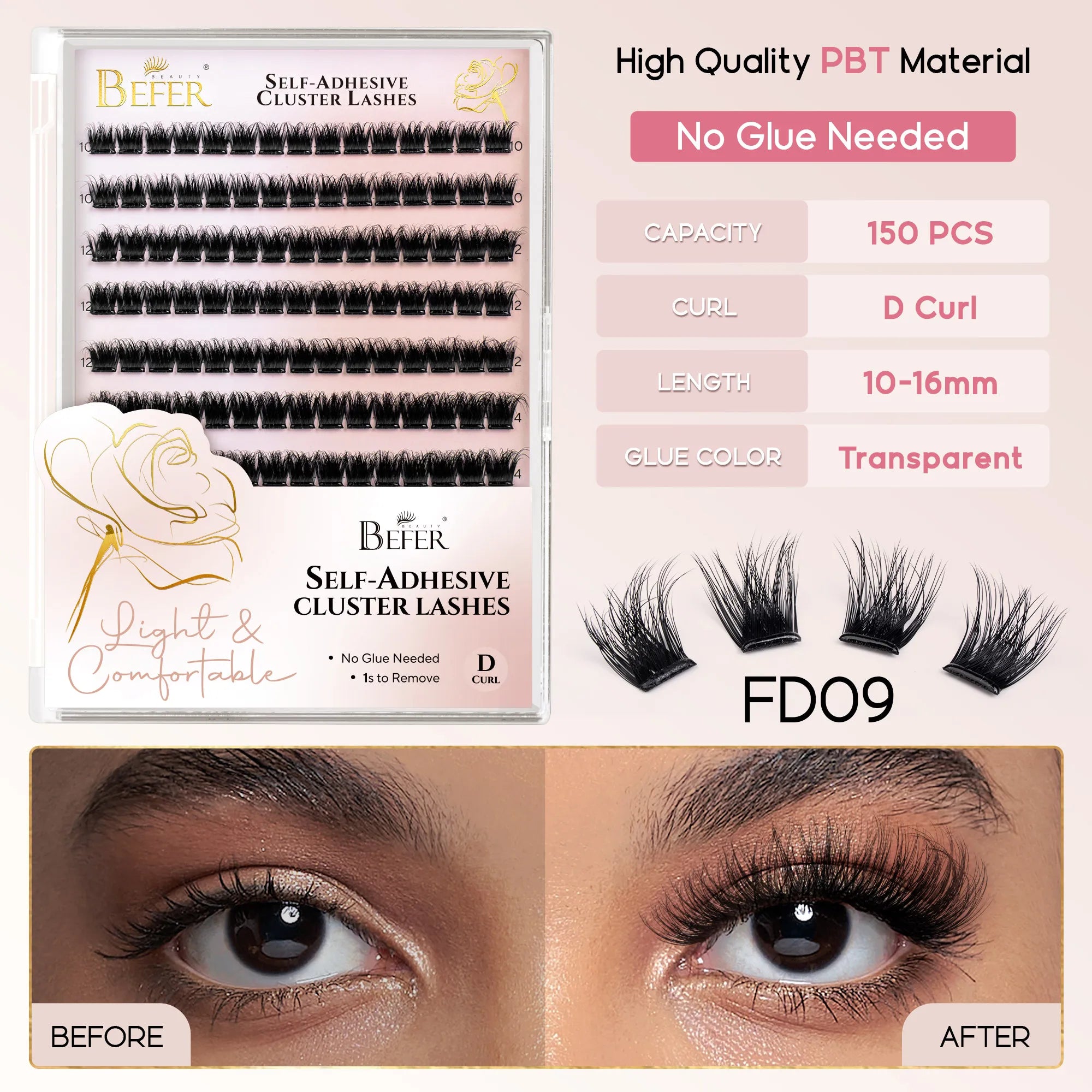 Befer Self-Adhesive Lash Clusters Clear Pre-Glued Eyelashes Cluster 150pcs Manga Natural Makeup Fluffy False Eyelashes Supplier