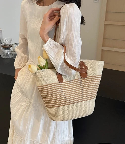 Straw bag bag women's summer inswind 2024 new beach seaside outdoor travel vacation large capacity shoulder bag