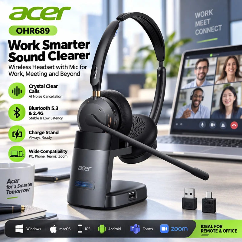 Acer Bluetooth 5.3 & 2.4G Headset for Clear Call ＆ Meeting
