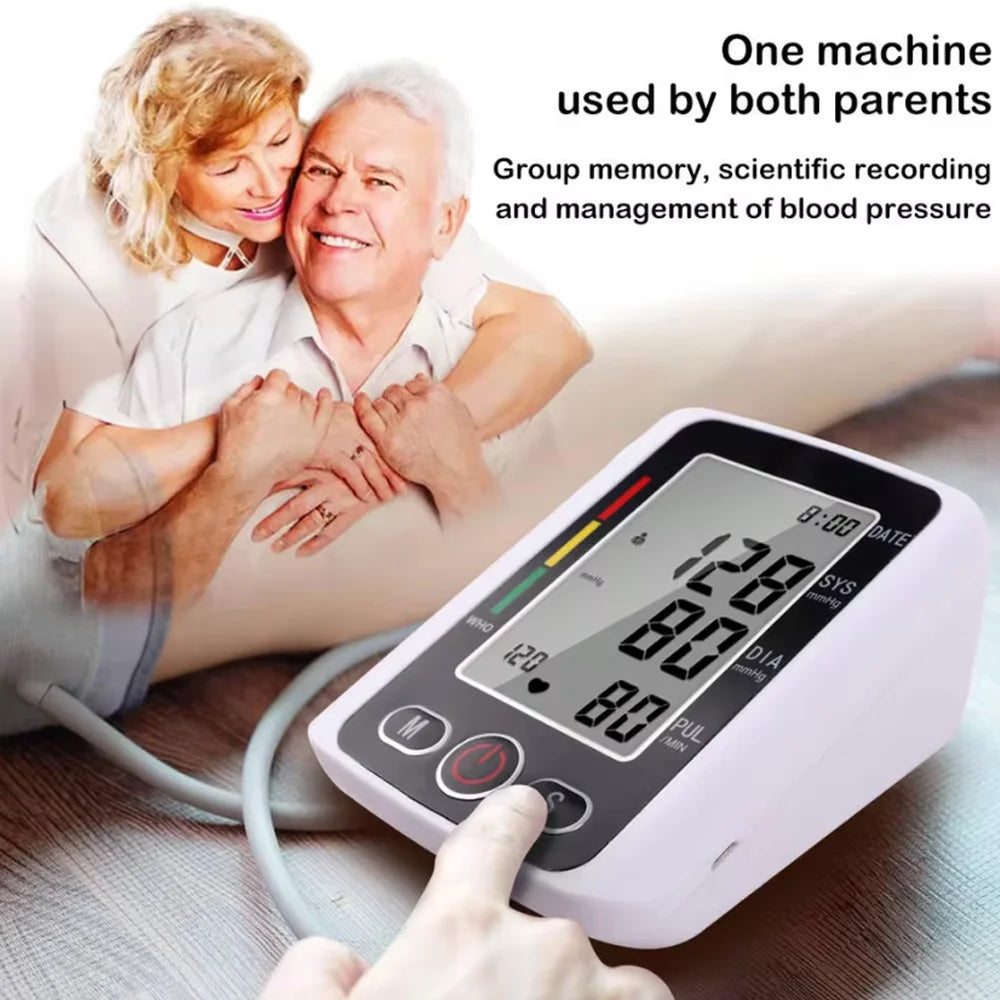Automatic Digital Arm Blood Pressure Monitor Sphygmomanometer Tonometer Tensiometer Heart Rate Pulse Meter BP Monitor Healthy