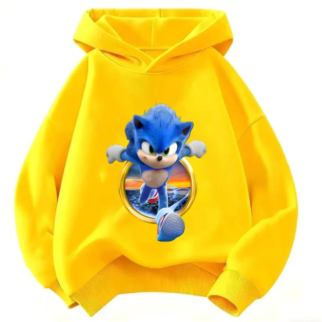 2026 Kids Thick Hoodie with Cute Sonic Anime Pattern