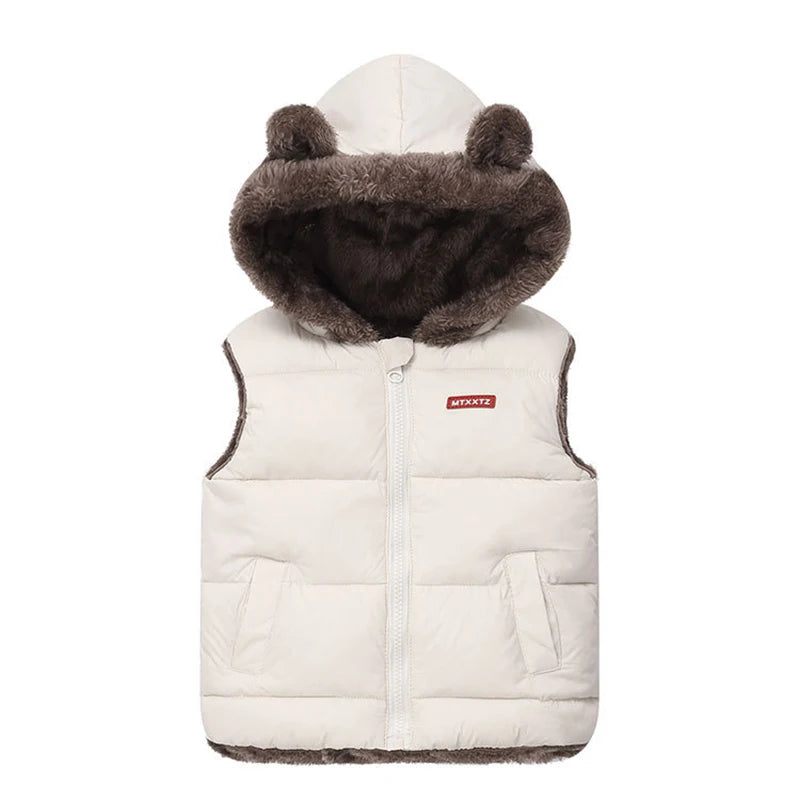 New Winter Keep Warm Boys Vest Fashion Thick Plush Hooded